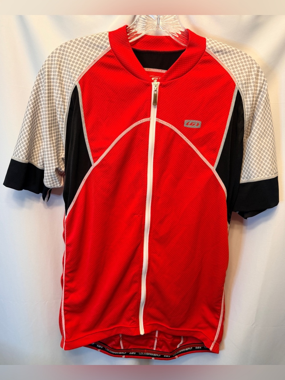Louis Garneau Cycling Jersey Adult Large Red White Black Full Zip Rear Pockets
